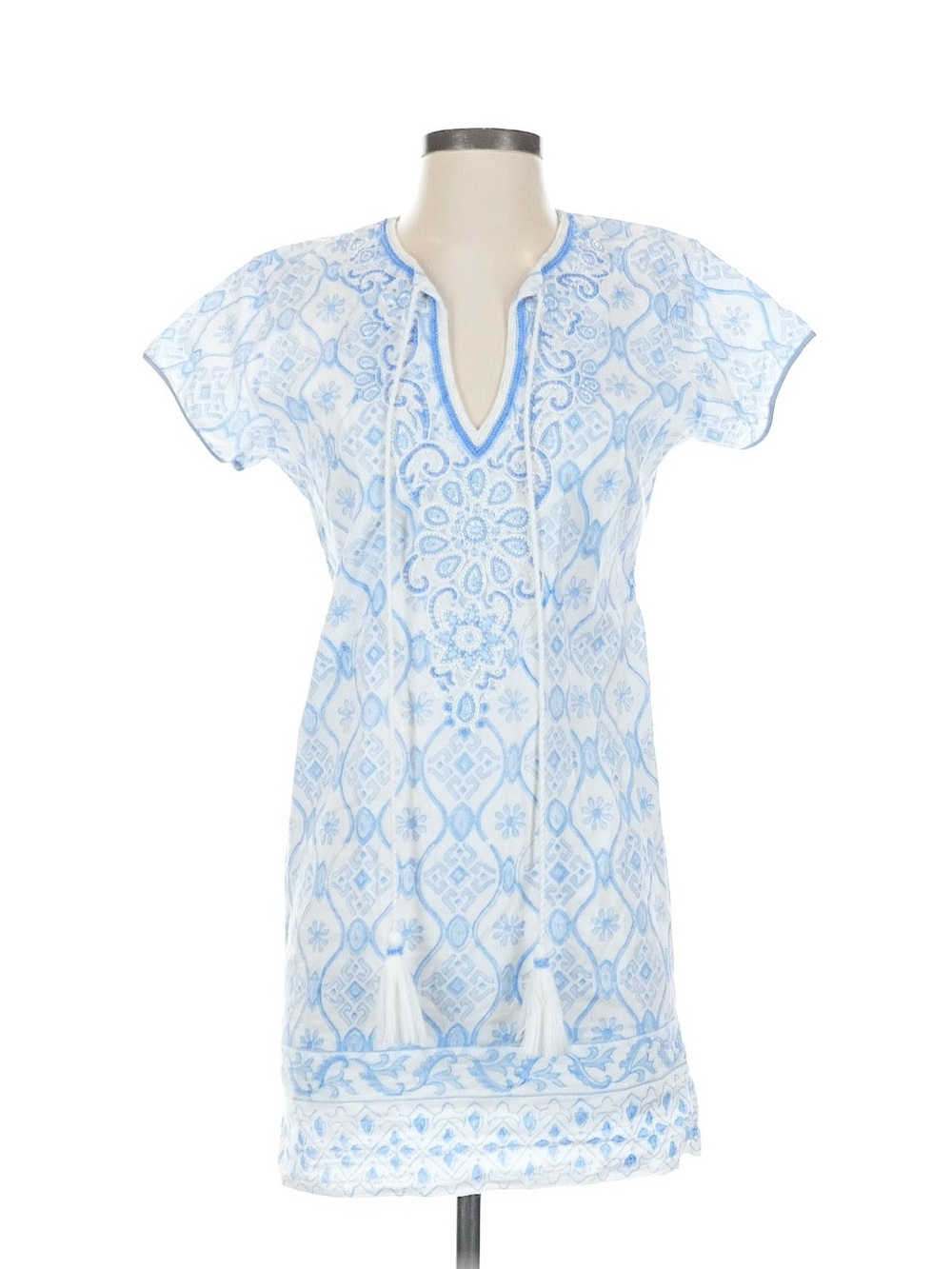 Bella Tu Blue Embroidered Short Sleeve Tunic Dress